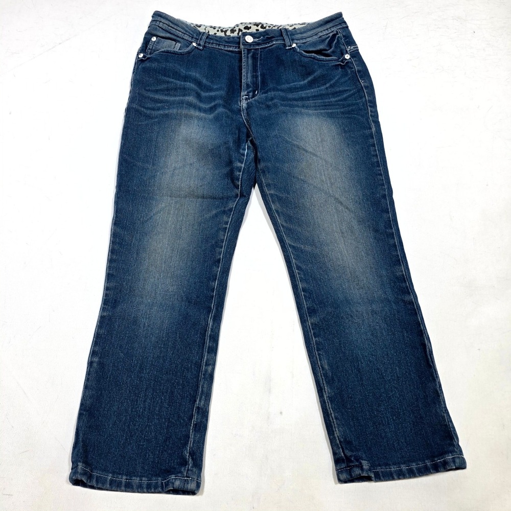 Straight Leg Jeans Womens 2L Blue Rhinestone Embellished Y2K Denim L XL Mcbling